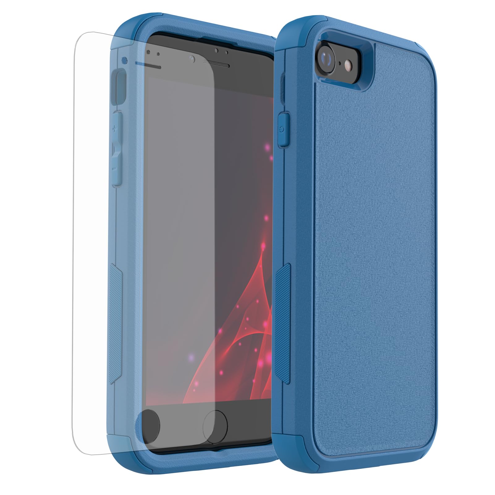 X-belmox Heavy Duty Phone Case for iPhone SE 2022 (3rd Gen) with Glass Screen Protector, 3 in 1 iPhone SE 2020 Case [Shockproof] Rugged Protective [Drop Proof] iPhone 7/8 case 4.7" - Sea Blue