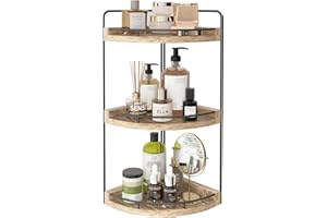 Fixwal Corner Bathroom Counter Organizer, 3 Tier Rustic Bathroom Organizer, Wood Countertop Storage Tray for Vanity, Kitchen, Bedroom (Light Brown)
