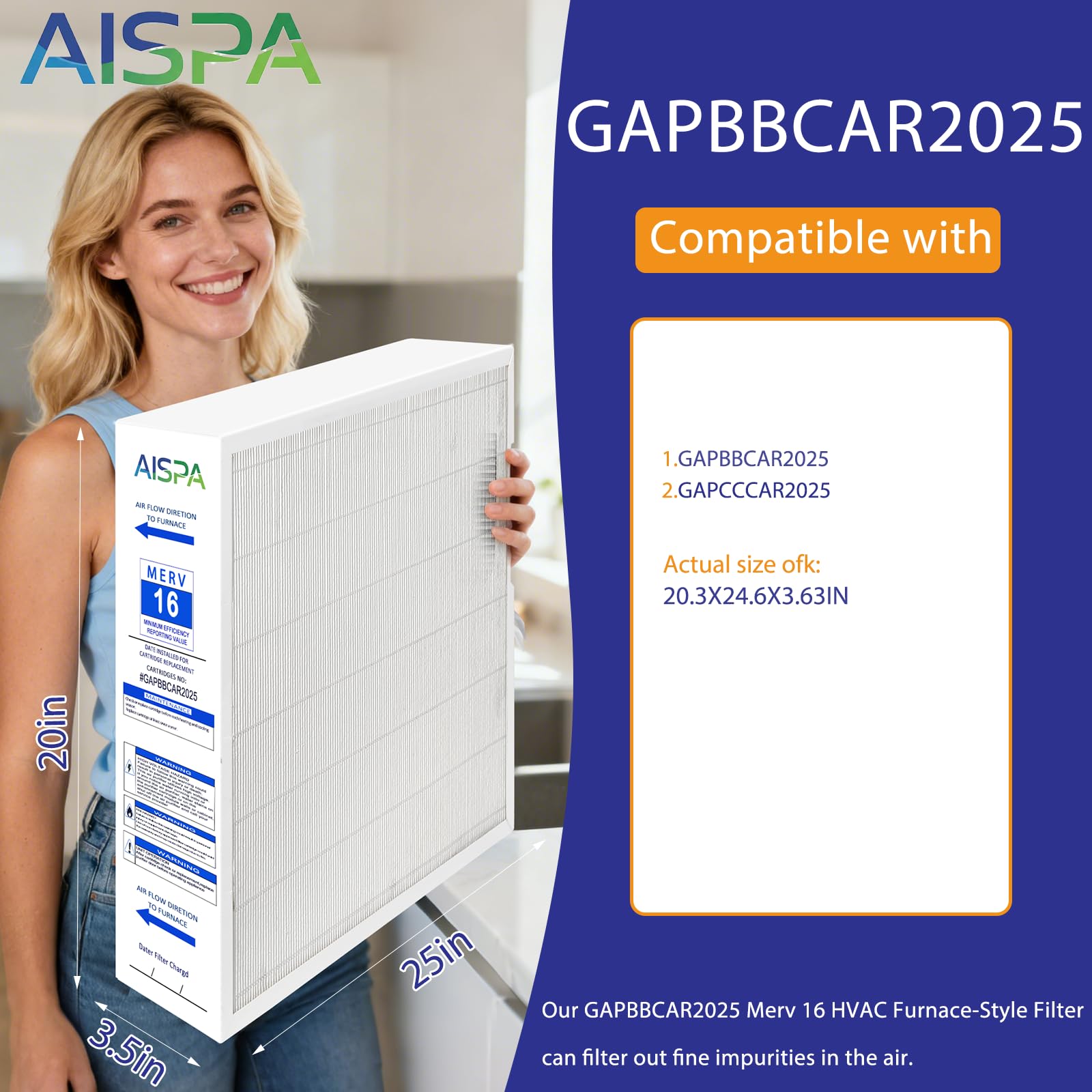 Condition photo showing New/Like New for aispa gapbbcar2025 air purifier, merv 16, carrier furnace filters replacement, compatible with gapcc