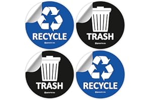 IGNIXIA Recycle Stickers for Trash Can (Pack of 4) 6x6 Inches Large Recycle & Trash Stickers for Recycle Bins Waterproof UV Protected Recycling Decals for Recycle and Trash Can Combo Indoor & Outdoor (Blue & Black)