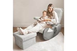 MAMAZING Nursery Rocking Chair Glider with Ottoman for Breastfeeding, Upholstered Nursing Chair with Removable Cover for Mom and Baby, Reading Chair for Bedroom, Living Room(Light Grey/Light Grey)