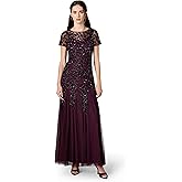 Adrianna Papell Womens Floral Beaded Godet Gown