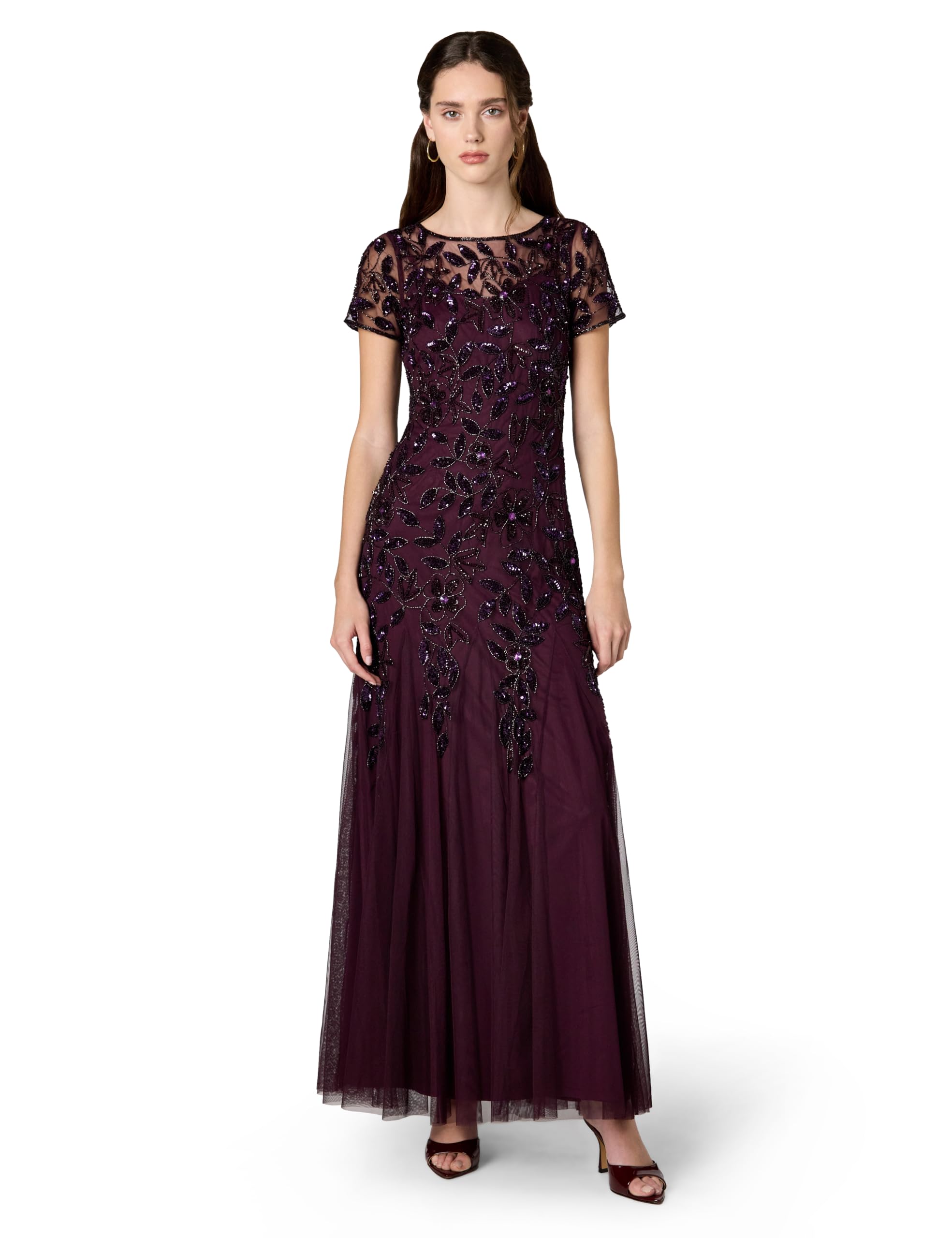 Photo 1 of Adrianna Papell Women's Floral Beaded Godet Gown, Night Plum, 12