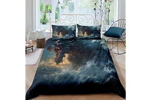 sonicpony Duvet Cover Set Boys Queen Size Dinosaur Comforter Cover Bedding Set 3D Kids Microfiber 1 Piece Duvet Cover with Zipper Closure 2 Pieces Pillow Shames No Comforter (Dino22, Full/Queen)