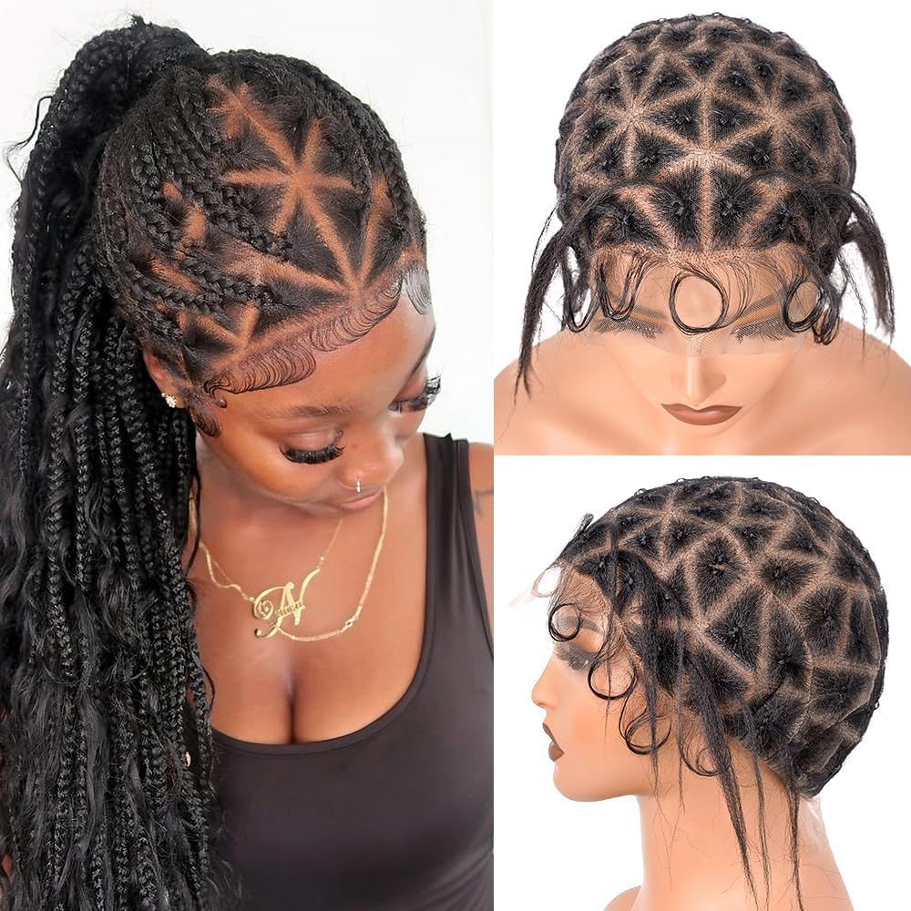 PORSMEER Braided Crochet Double Full Lace Wig Caps with Baby Hair for Making Wigs, Breathable Lace Wigs Caps, Glueless Hair Net Liner Crotchet Wig Caps(79 Sections-black) — image 1