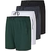 Real Essentials 4 Pack: Men's Mesh 5" Athletic Zipper Shorts Workout Gym Running Basketball (Available in Big & Tall)