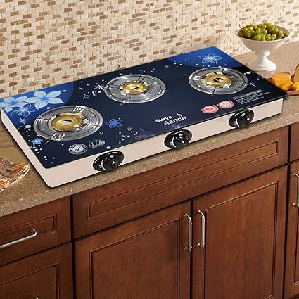Buy Om Surya Crystal Fully Automatic 3 Burner Glasstop Gas Stove