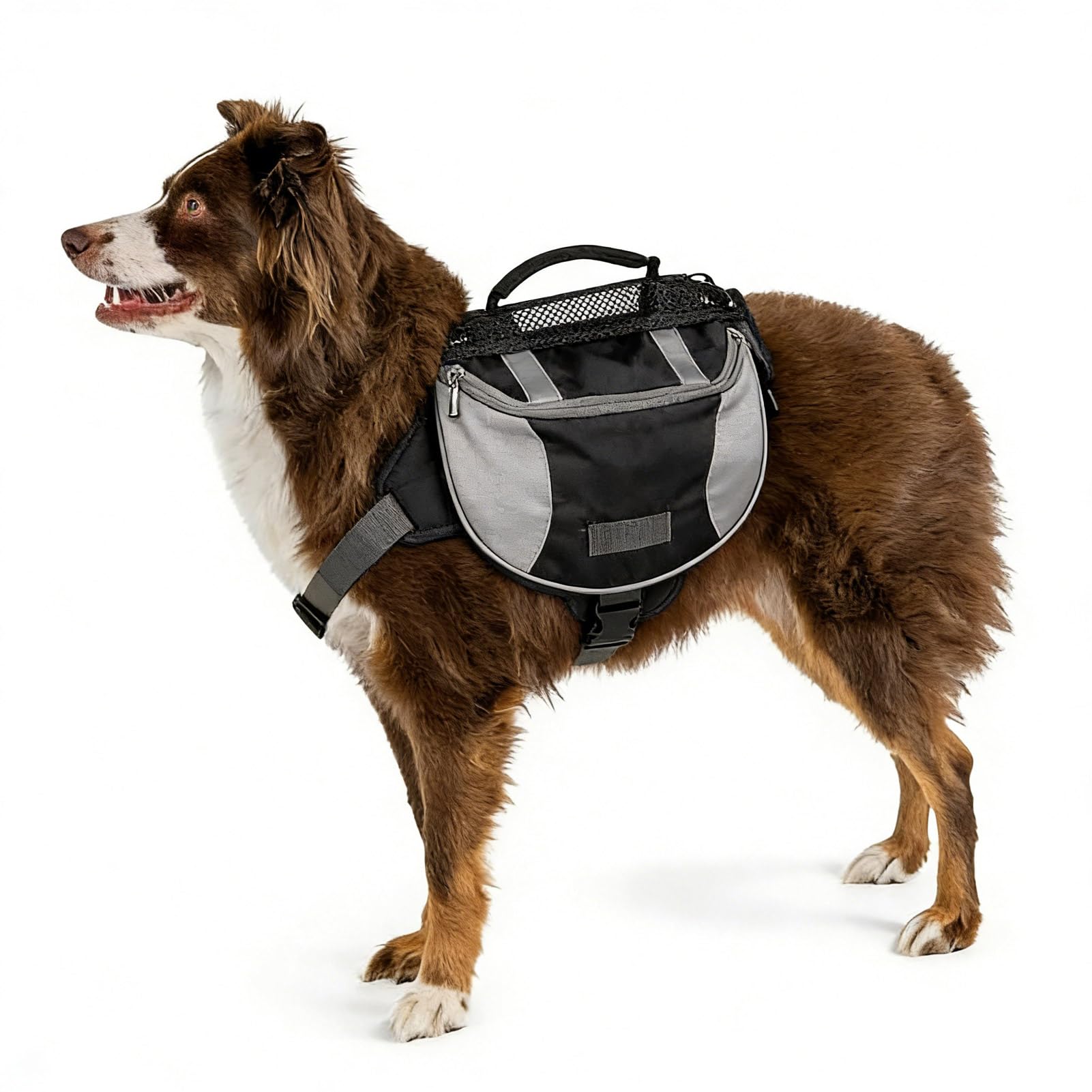 Cyrank Dog Hiking Backpack, Outdoors Dog Backpack Harness Dog Saddle Bag Hound Saddle Bag with Side Pockets & Adjustable Strap Dog Backpack for Small Medium Large Dogs(M-Black)