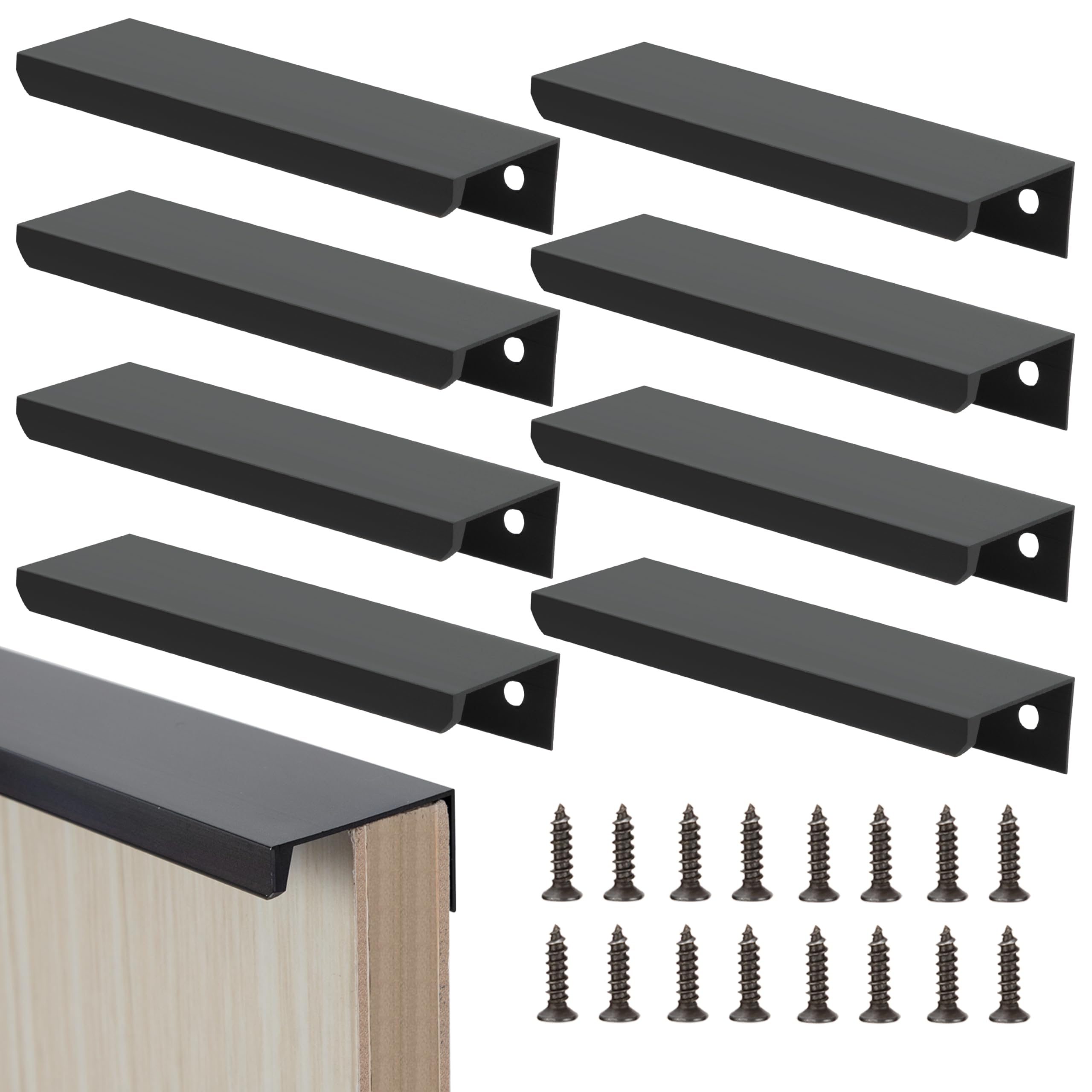 Heveer Black Furniture Handles Hidden Cabinet Handles 120mm with Screws Concealed Cupboard Handles for Cabinet Door Drawers 8 Pieces — image 1