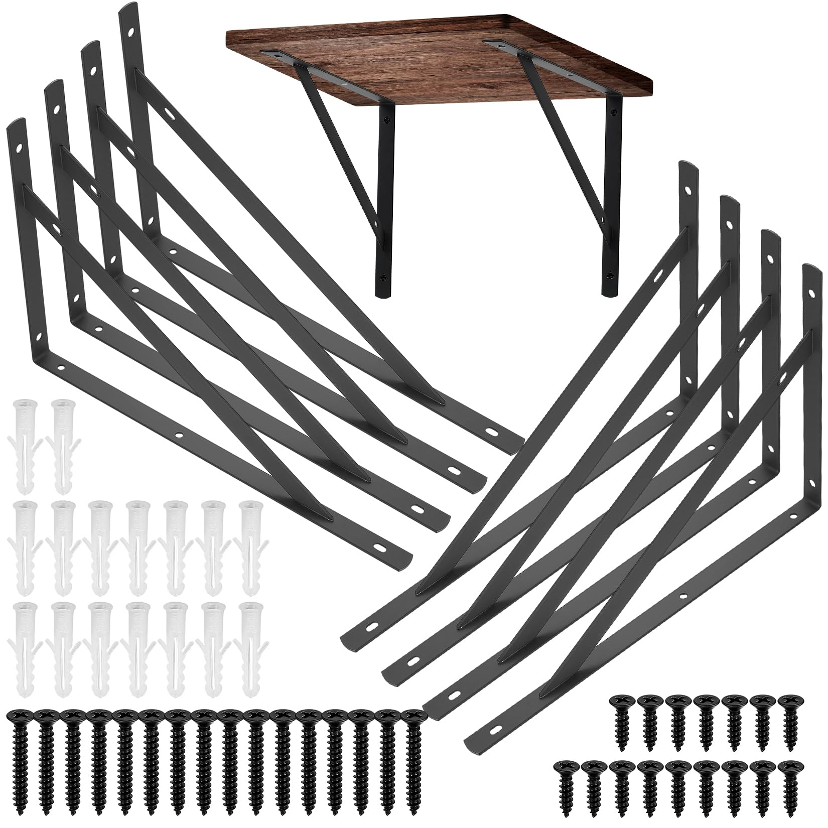 8 Pieces Shelf Brackets Heavy Duty, Wall Mounted Triangle Shelving Brackets, 90 Degree Right Angle Shelf Supporters Brace Brackets, for Living Room Bedroom (300x190mm/11.81x7.48 inch)