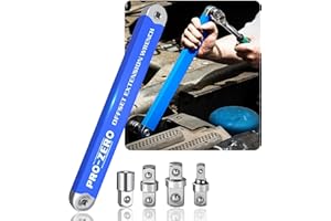 Offset Extension Wrench, Pro Zero Offset Extension Wrench Impact with 1/2", 1/4" and 3/8" Square Drive Adapters, Zero Degree 