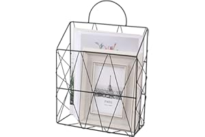 PENGKE Hanging Wall Files Magazine Holder,Mial Organizer Metal Wire Mounted Storage Baskets Portable File Holder,Black