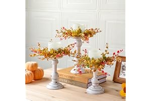 Mumufy 6 Pcs Thanksgiving Rustic Wooden Candle Holders for Pillar Farmhouse Candles 3 Set Vintage Fall Table Centerpiece Decoration Thanksgiving Autumn Candlestick Wreath Ring for Dinning Room Kitchen