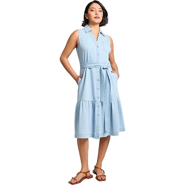 lands end denim shirt dress Lands' End Women's Light Weight Denim Long Sleeve Button Front Shirt Dress