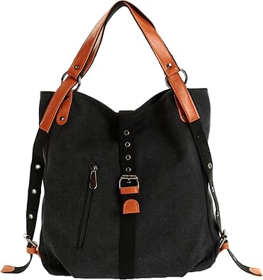 Amazon バルカロール リュックサック 2way 軽い 小さめ ポケット6つ レディース 通勤 通学 リュック 帆布 ショルダーバッグ ブラック Barcarolle レディース