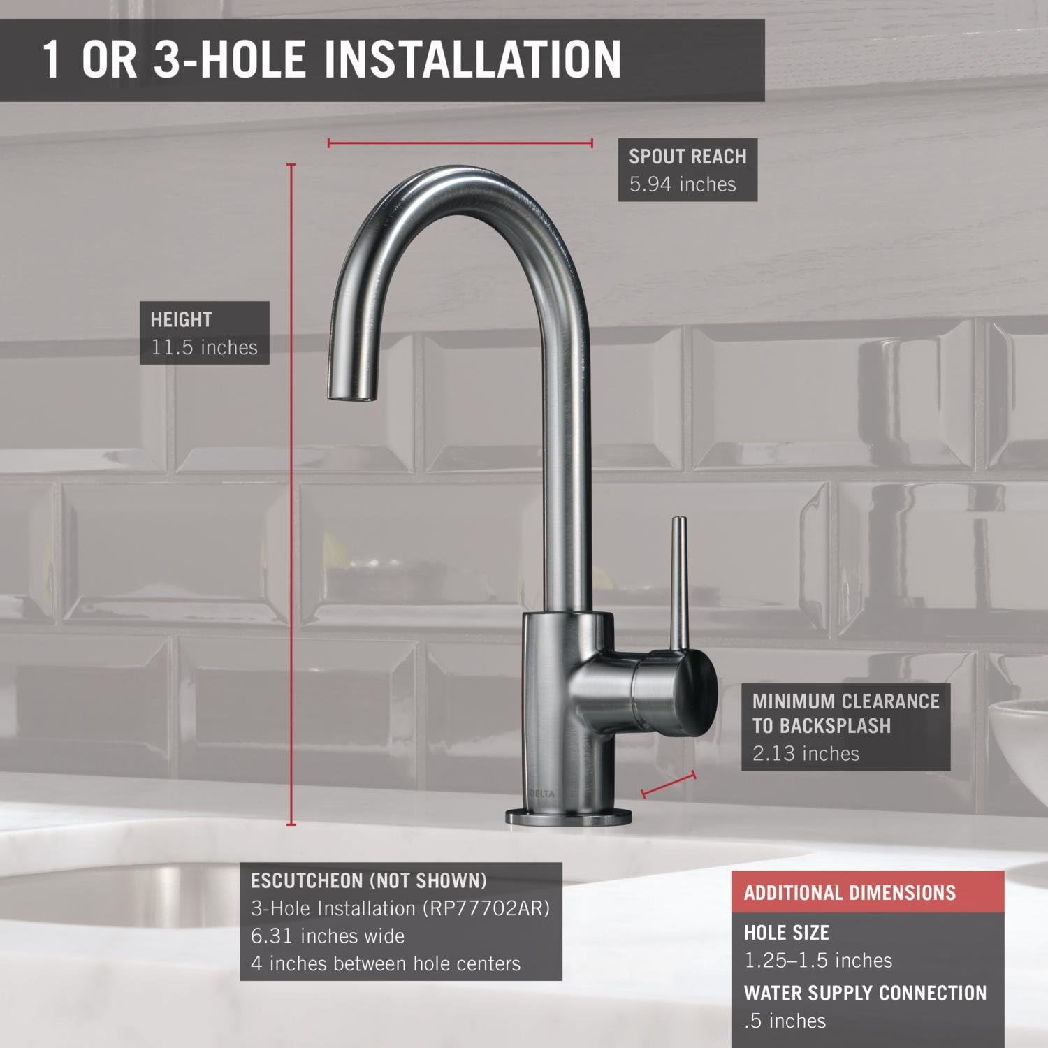Delta Faucet Trinsic Single-Handle Bar-Prep Kitchen Sink Faucet, Arctic Stainless 1959LF-AR - - 