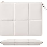 Moko 12.9 Inch Tablet Sleeve Case, Puffy Tablet Bag Fit with iPad Pro 6th/5th/4th 12.9 inch, Surface Pro 9/8 13", New Galaxy Tab S9+/S8+ 12.4, Built-in Elastic Band, PU Leather Carrying Case, White