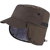 Connectyle Men's Winter Hat with Visor Warm Earflaps Hat Fully Lined Faux Fur Baseball Cap Trapper Hunting Hats
