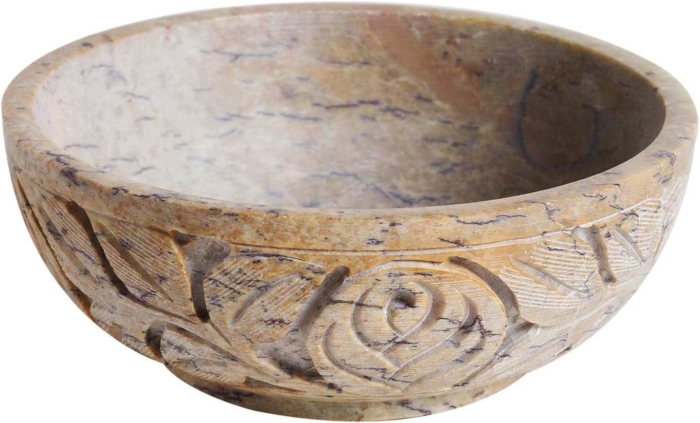Father's Day Gift Soapstone Floral Design Handmade Scrying & Smudge Bowl