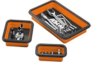 AMM Foldable Magnetic Parts Tray Set, 3 Different Size Magnetic Tool Trays for Bolts Screws Nuts & Small Metal Parts, Mechanic Tool Present for Men，Orange