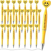 Qilery 50 Pcs Employee Appreciation Gifts Pens Bulk Smile Face Heart Shaped Pens Valentines Day Funny Inspirational Quote Ballpoint Thank You Gifts for Teacher Coworker Staff(Yellow,Inspirational)