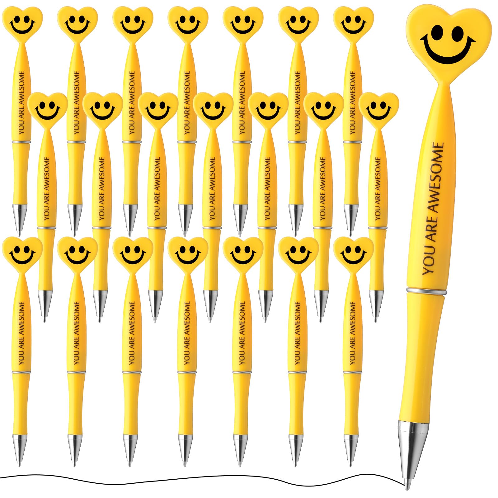 Photo 1 of Qilery 50 Pcs Employee Appreciation Gifts Pens Bulk Smile Face Heart Shaped Pens Funny Inspirational Quote Ballpoint Thank You Gifts for Teacher Coworkers Staff Team Office(Yellow,Inspirational)