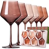 ELERGIFTS Hand Blown Brown Wine Glasses Set of 6,18 oz Crystal Amber Wine Glasses,Autumn/Winter Collection Glassware, Wedding,Birthday,Christmas gifts set for wine lovers