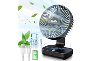 Bistfy Desk Fan 5.5'' Small Fan Ultra-Silent, 120° Oscillating, 90° Adjustable Head Tilt, Digital Display 4 Speed 4500mAh Por