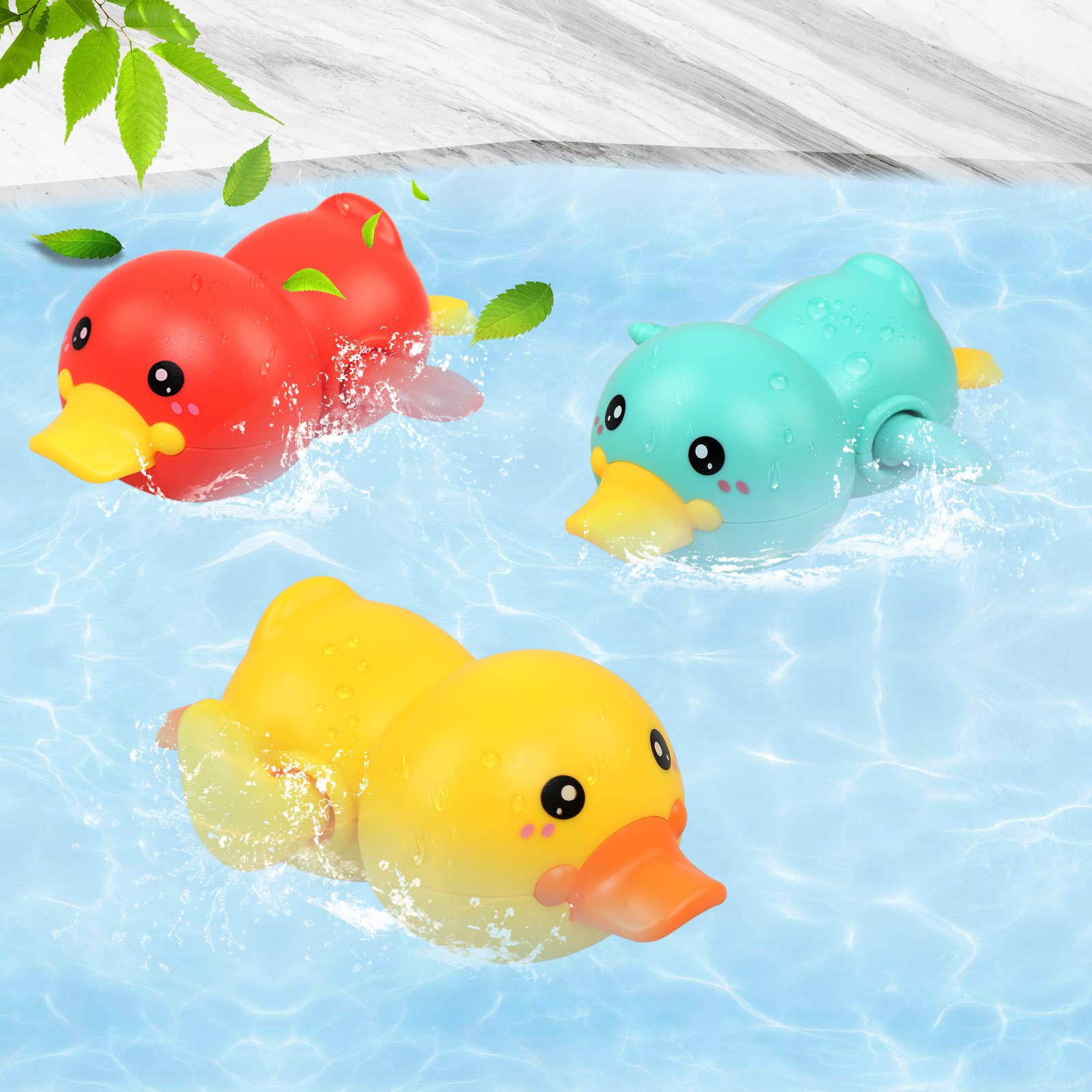 BelleStyle Baby Bath Toys, Bathtub Toys, Wind Up Paddling Pool Toys Set, Floating Swimming Ducks for Boys Girls 1 2 3 Years Old, Baby Shower Bathtime Fun Water Toys Pack of 3