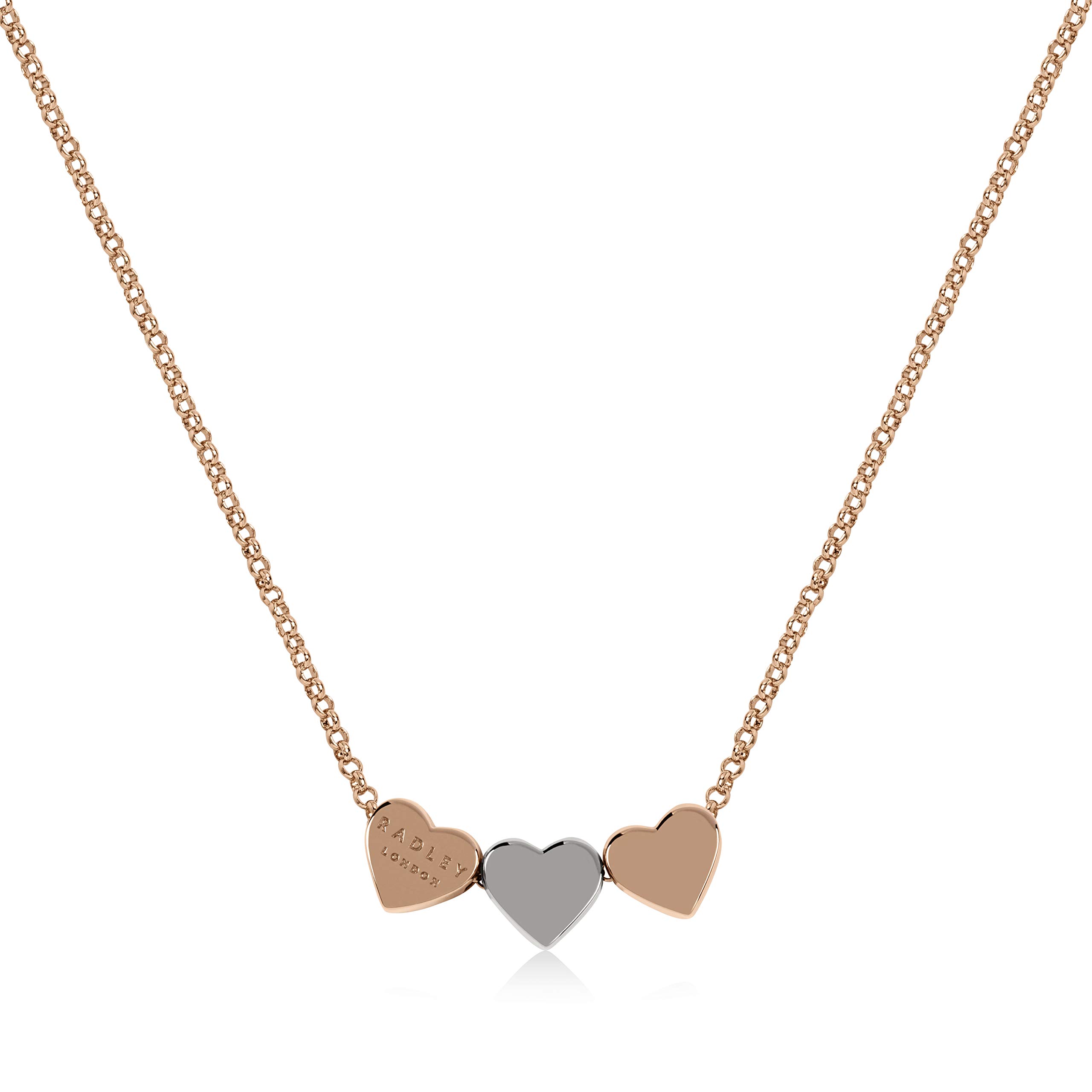 Radley Hello Love Ladies Rose Gold Adjustable Silver centre heart Necklace. Fun Giftable Postcard & Envelope Packaging. one size