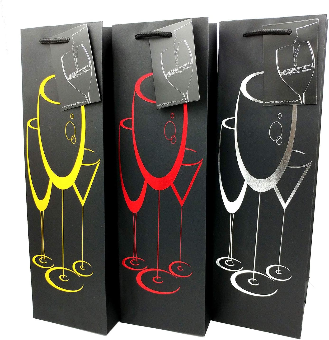 6 Pack Premium Black Wine Gift Bags with Gift Tag and Handles, Triple Glass Design