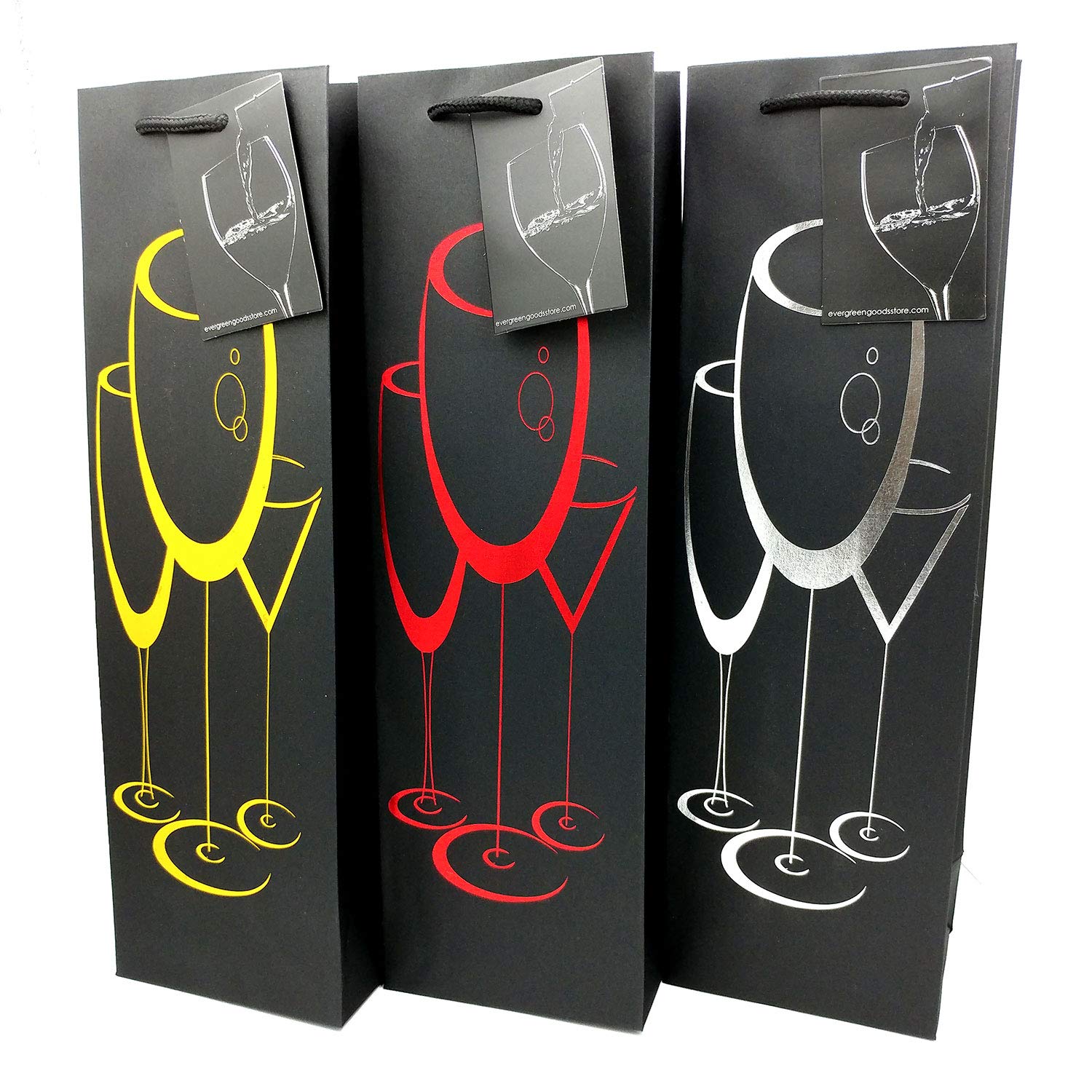 6 Pack Premium Black Wine Gift Bags with Gift Tag and Handles - Triple Glass Design – Wine Bottle Carrier for Anniversary, Weddings, Birthdays, Special occasions, H: 39 cm x W: 12 cm x D: 9 cm