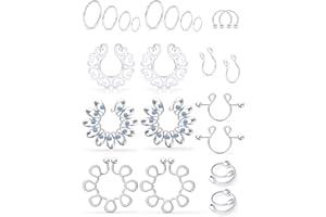 SCERRING Fake Nipple Ring Stainless Steel Non-Piercing Nipple Rings Clip On Nipplerings Faux Body Piercing Jewelry for Women Men 11 Pairs