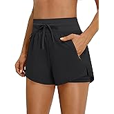 BMJL Womens 2 in 1 Running Shorts for Gym 2.5" Black High Waisted Drawstring Athletic Workout Shorts 3 Pockets