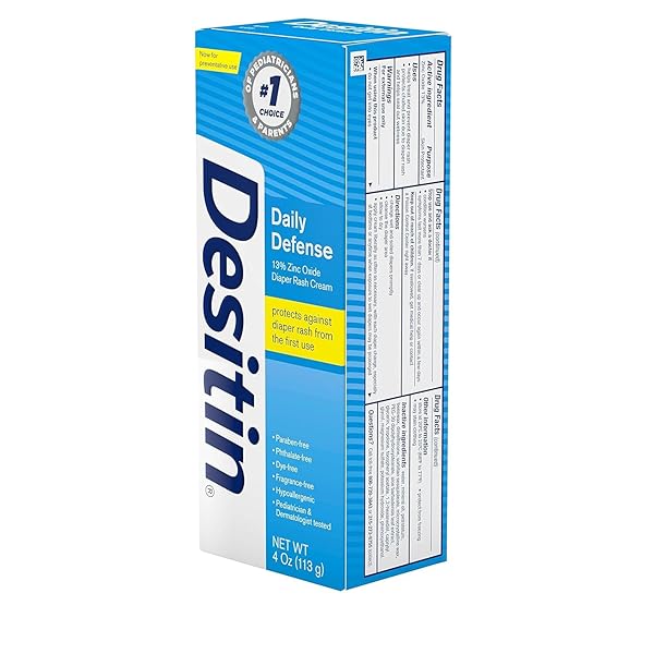 DESITIN DAILY DEFENSE BABY DIAPER RASH CREAM WITH ZINC OXIDE TO TREAT, RELIEVE & PREVENT DIAPER RASH, HYPOALLERGENIC, DYE-, PHTHALATE- & PARABEN-FREE, 4 OZ