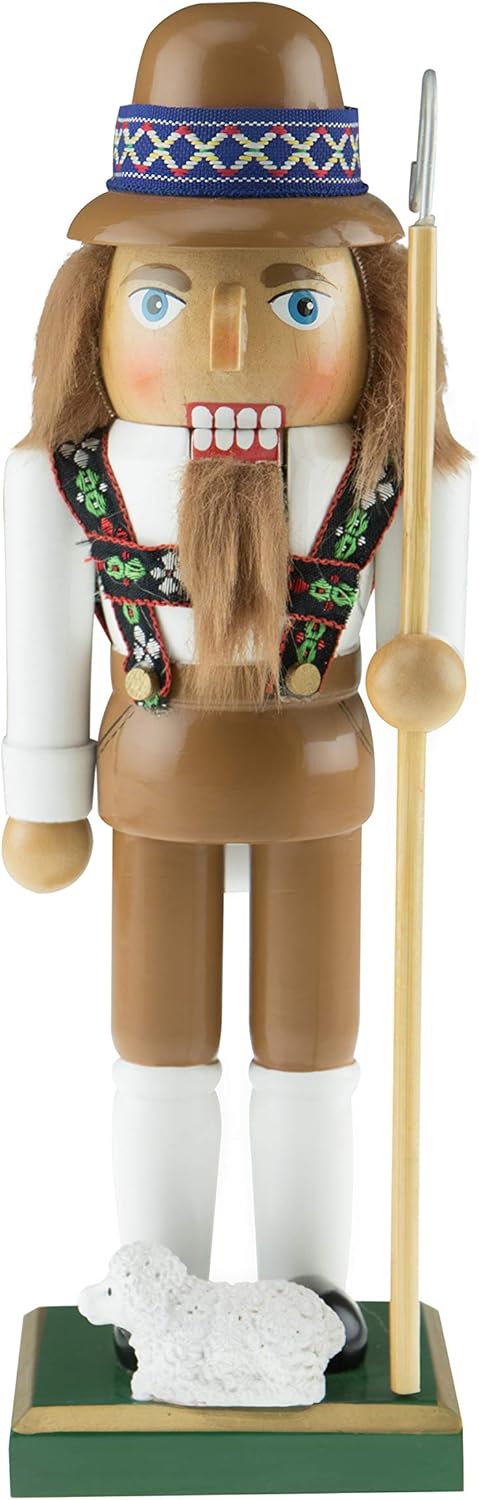 Nutcrackers - Clever Creations Shepherd 10 Inch Traditional Wooden Nutcracker, Festive Christmas Décor for Shelves and Tables