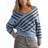 FUNTOUR Womens Striped Oversized Sweaters Fall Winter Essentials Fashion Outfits Long Sleeve Off Shoulder 2025 Clothes