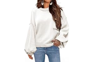 Dokotoo Women's Sweater 2024 Fall Winter Long Sleeve Casual Tops Ribbed Hem Knitwear Lantern Pullover Sweater