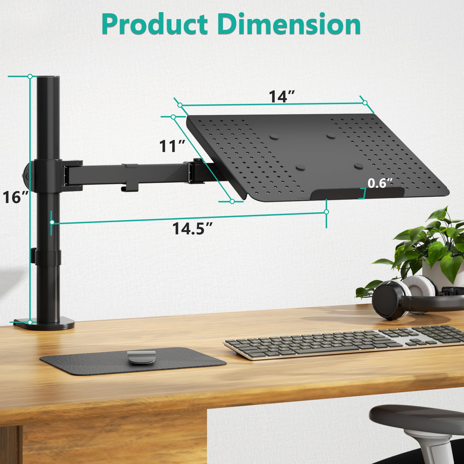 WALI Laptop Tray Desk Mount for 1 Laptop Notebook up to 17 inch, Fully Adjustable, 22 lbs Capacity with Vented Cooling Platform Stand (M00LP) - Image 3