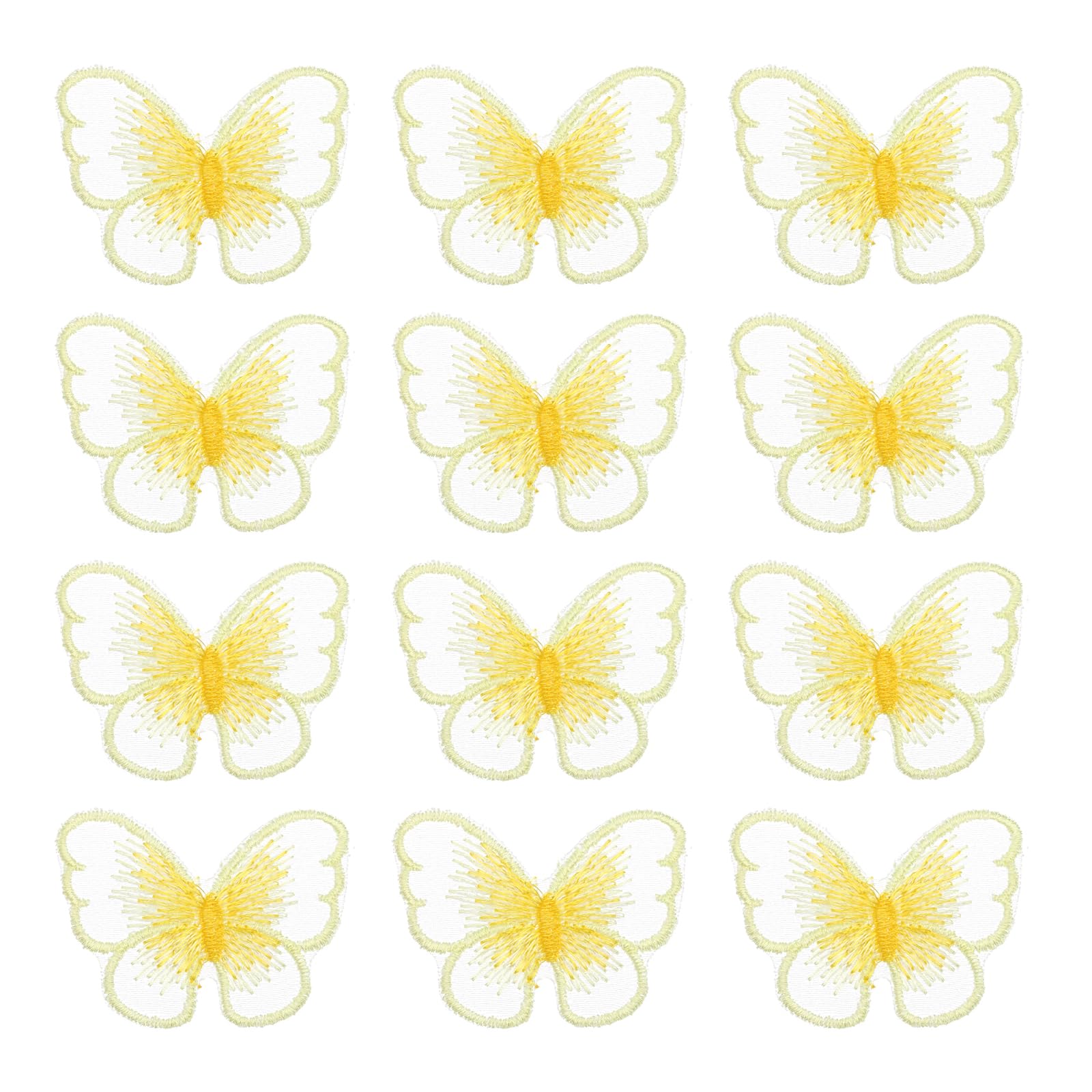 PATIKIL Butterfly Lace Applique, 12pcs Butterfly Patches Lace Fabric Butterfly Applique Patches Embroidery Trim for Clothes Dresses Wedding Craft, L, Yellow