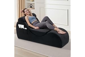 Yoga Chair Lounge for Adult, Ergonomic Chaise Lounge Chair with Side Pocket, Headrest, Waist Pad, Perfect for Stretching, Mas