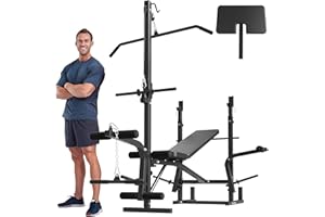 Mikolo 8 in 1 Olympic Weight Bench Set with Leg Extension and Leg Curl, Multi-Function Bench Press Set with Preacher Curl Pad and Chest Fly, Full-Body Strength Training Equipment