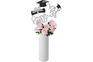 Gexolenu 16 PCS Silver and Black Double-Sided 2024 Graduation Centerpieces for Tables, 2024 Table Toppers Party Centerpiece Sticks Party Supplies, Graduation Party Decorations Class of 2024, Set of 4
