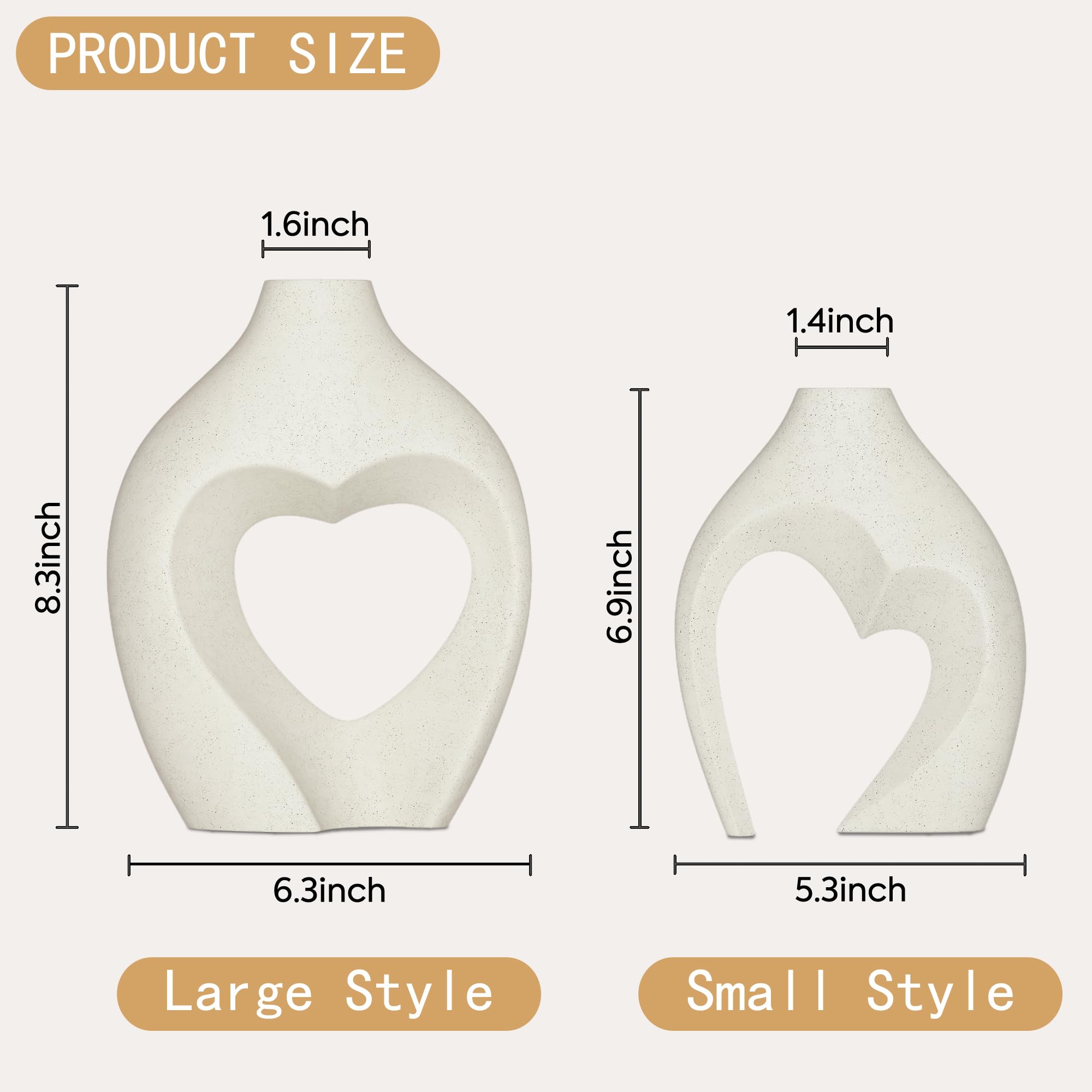 Zormon White Vases for Decor, Heart Shaped Ceramic Vase Set of 2, Nordic Heart Shaped Vases, Minimalist Decorative Vase for Table Centerpiece Wedding Dining Living Room Office House Decoration - Image 3