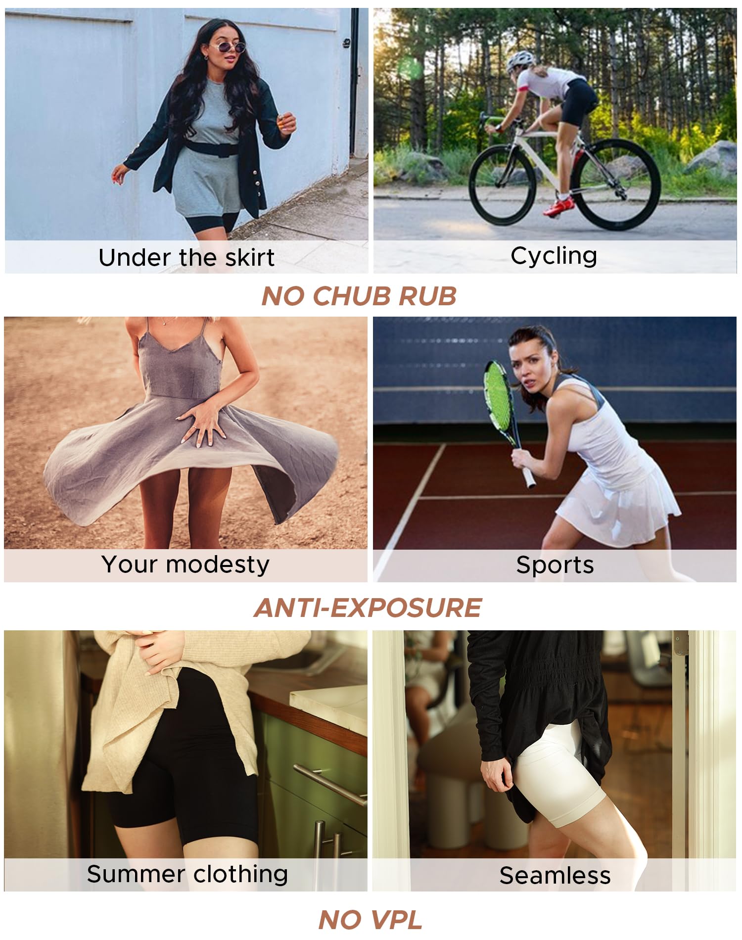 INNERSY Anti Chafing Shorts Women Under Dresses Chub Rub Pants Ladies Underskirt Shorts 3 Pack (Large, Black/Beige/White)