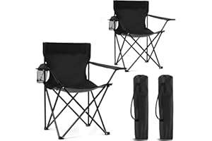 CANPSKY 2 Pack Portable Camping Chairs Folding Lawn Chair Outdoor Lightweight Beach Chair with Cup Holder & Carry Bag for Outside Sports, Fishing, Hiking, Travel, Picnic, Backyard (Black-Dark)
