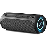 Wireless Portable Speaker,IPX7 Waterproof Bluetooth Speaker, 25W Loud Stereo Sound, Bassboom Technology, TWS Pairing, Built-in Mic, 16H Playtime with Lights for Home Outdoor - Black