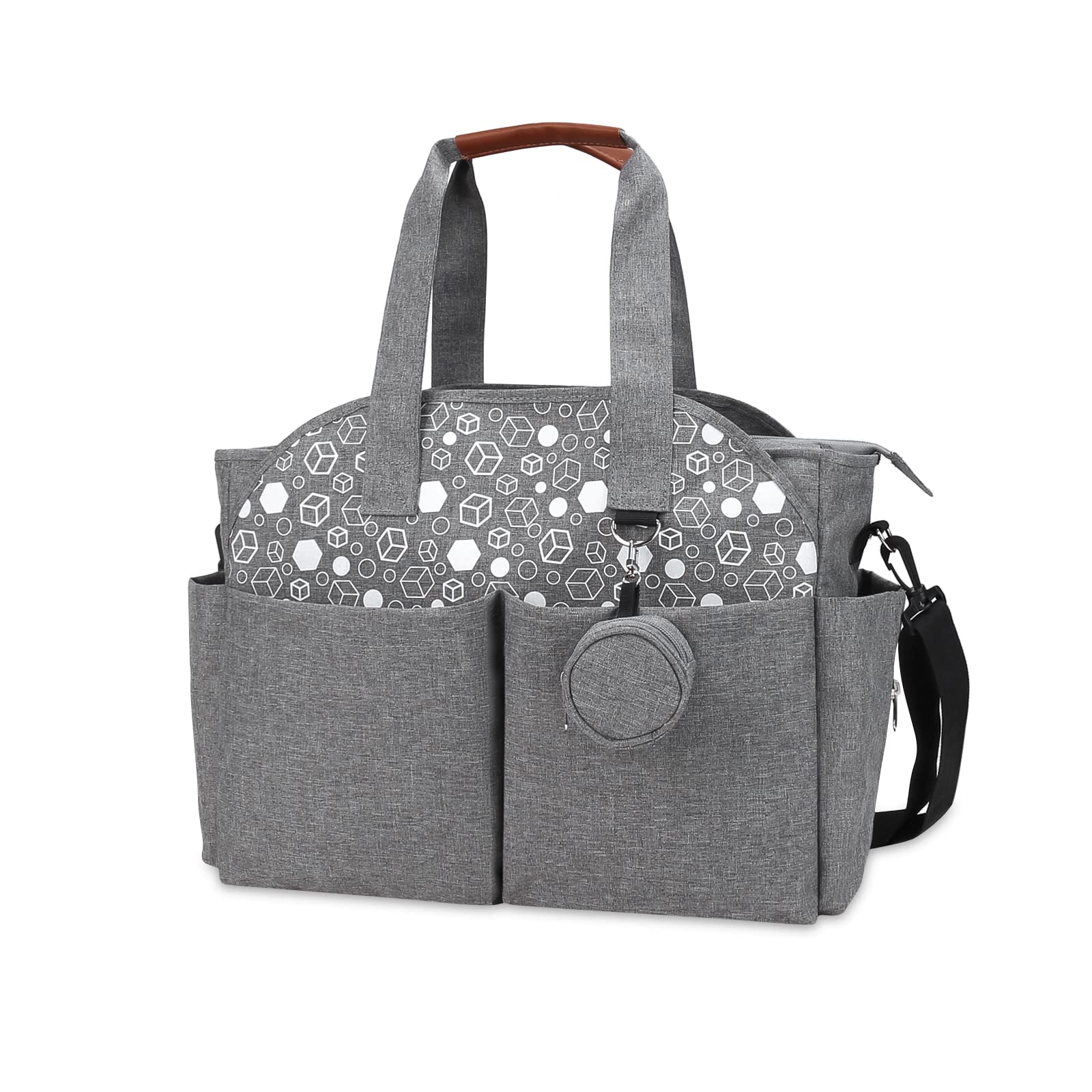 SONARIN Multi-Function Waterproof Baby Changing Tote Satchel Messenger Travel Diaper Bag with Pacifier Holder, Large Capacity for All Baby Accessories (Grey)