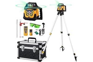 LOTATOOLS Self-Leveling Green Rotary Laser Level Kit, 2000ft Range with Receiver, ±1/8" Accuracy at 100ft, Class II ≤ 5 mW Laser, IP66 Waterproof, Includes Tripod, Grade Rod & Carrying Case
