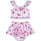 SAEABY Girls 2 Piece Tankini Swimsuit Bathing Suit Adjustable Straps Ruffled Floral Summer Girls' Swimwear for 3-8 Years